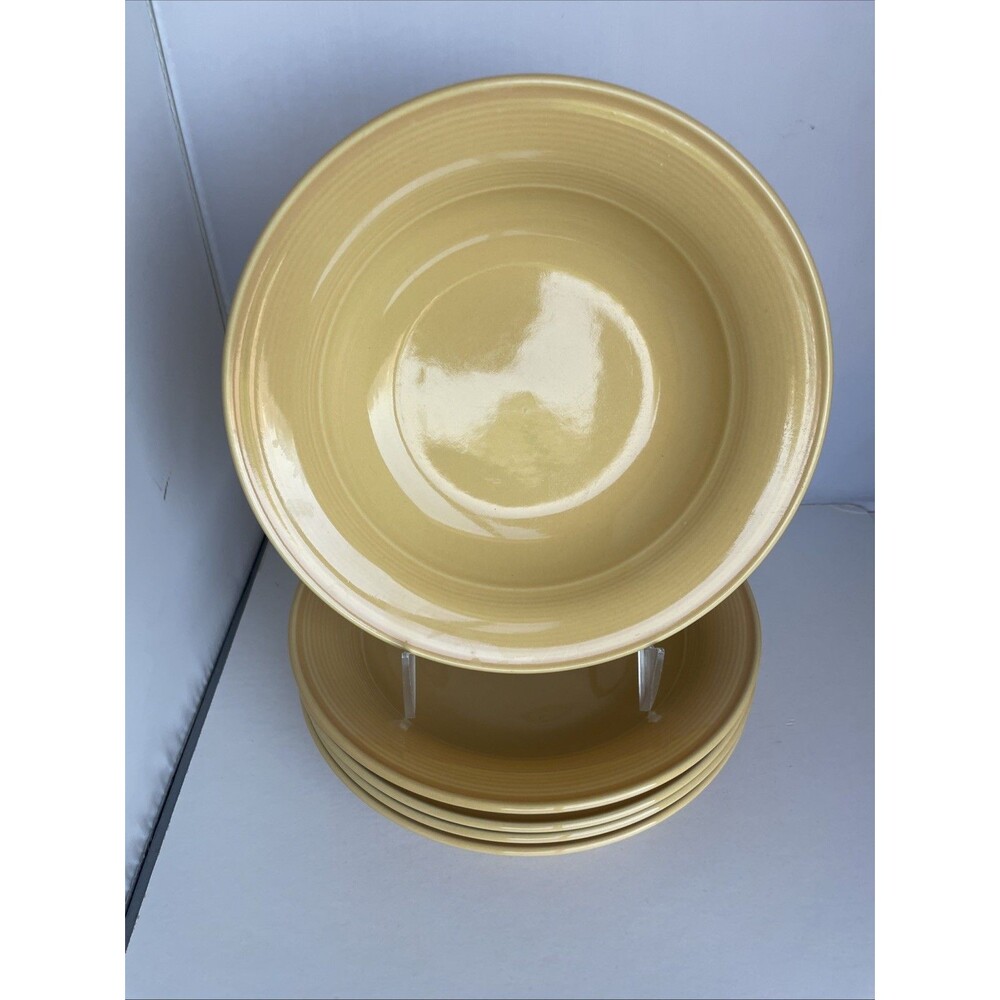 Set Of 5 Vintage Nancy Calhoun HONEY Rimmed Round Stoneware Soup BOWL 7 3/4”